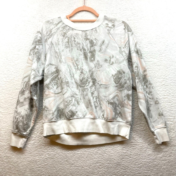 Old Navy Sweatshirt Womens Small Gray White Marbled Crew Pullover Athletic - Picture 1 of 10